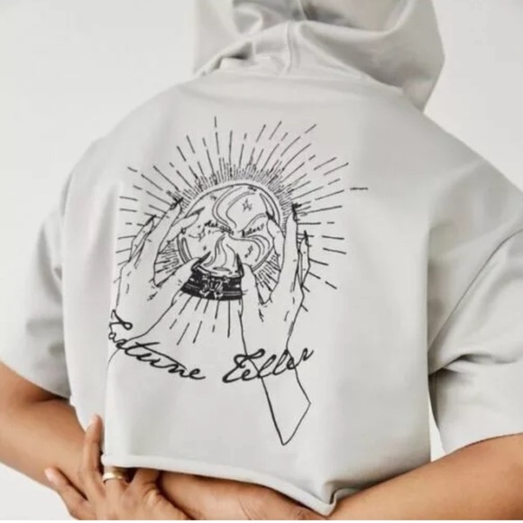 True Religion Women’s Fortune Teller Hooded Crop Top Size Large - Picture 1 of 12